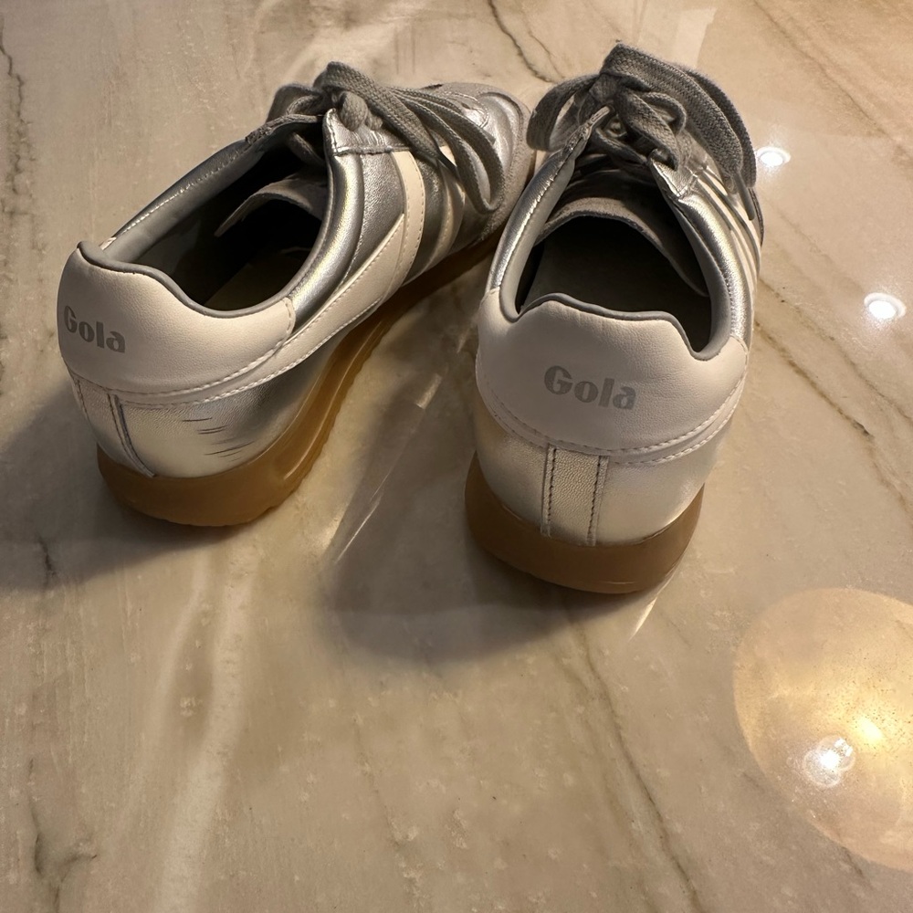 Gola Silver Lace-Up Sneakers with White Stripe - Picture 4 of 6